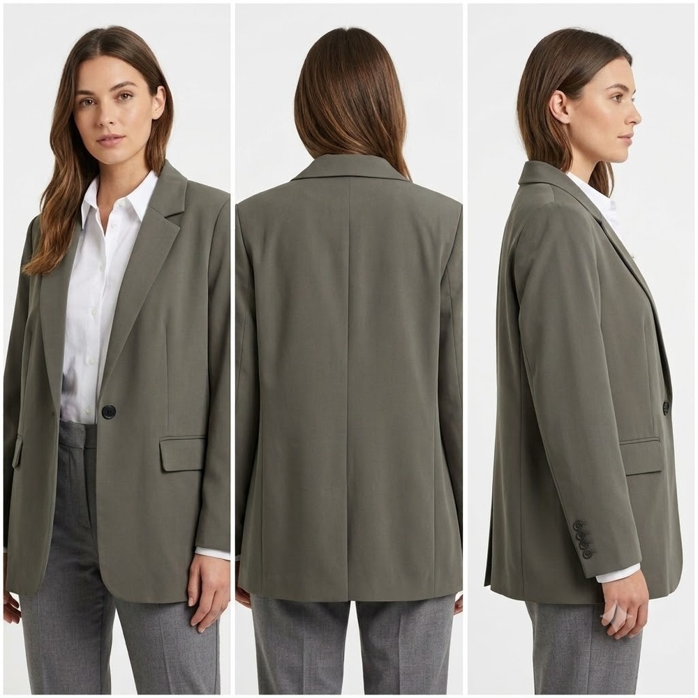 H&M Classic Single Breasted Suit Blazer Womens 2XL Dark Olive Green Long Sleeve